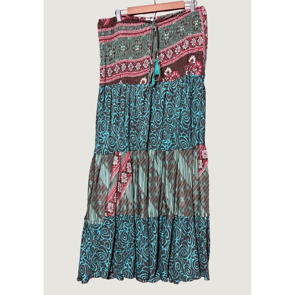 Darn Good Sedona Patchwork Skirt Women P Multi Like New Recycled Silk Maxi Boho